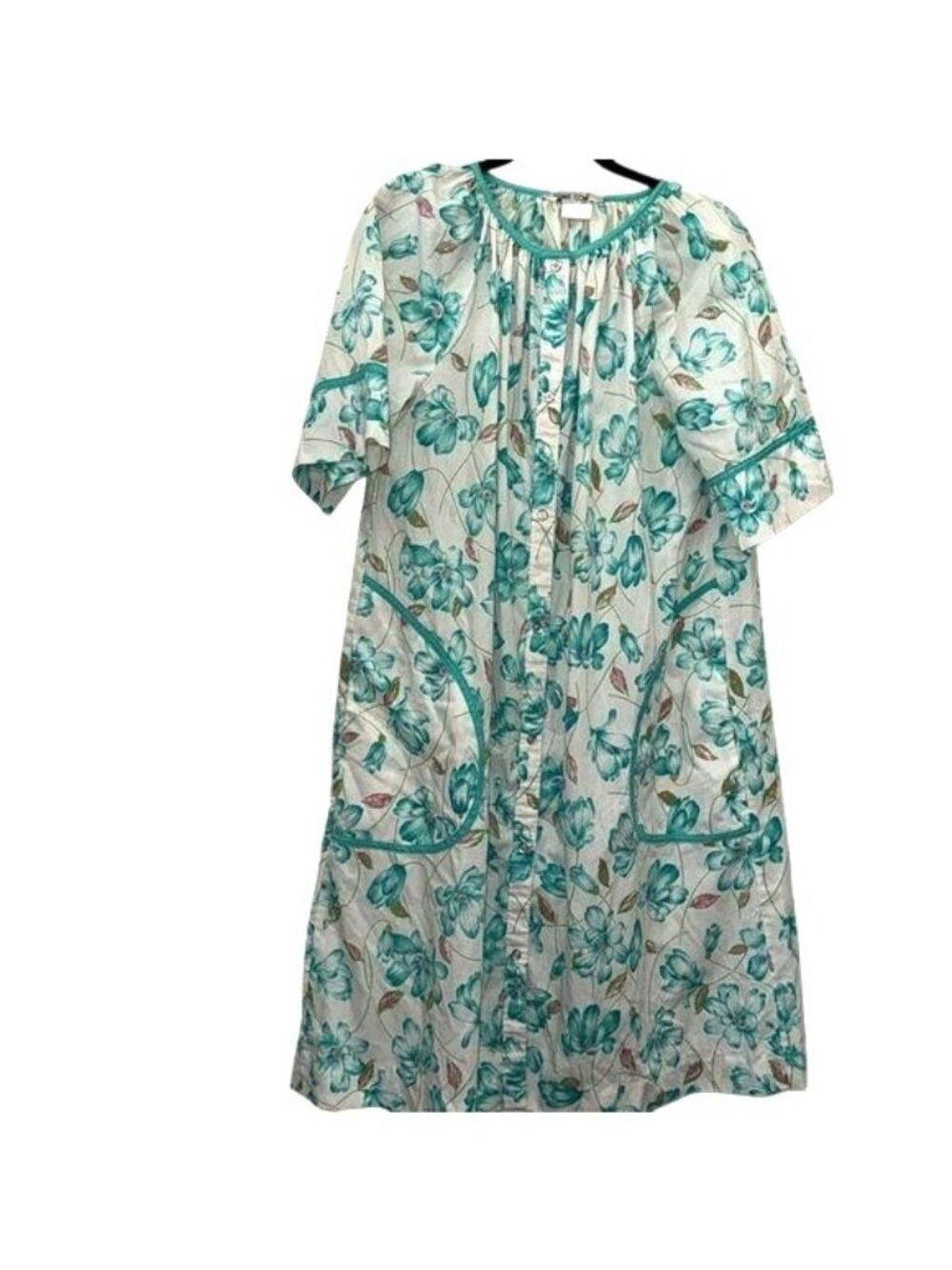Vintage Models Coat Floral House Dress Womens Size 14 Teal & White